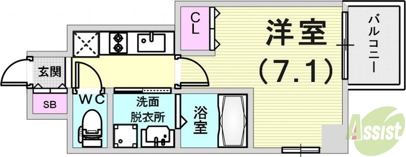 神戸市兵庫区西橘通のマンションの間取り