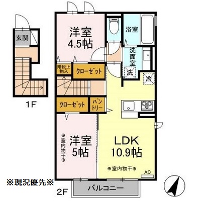 千曲市上山田温泉のアパートの間取り