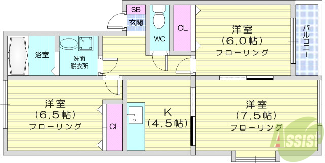 仙台市宮城野区岡田のアパートの間取り