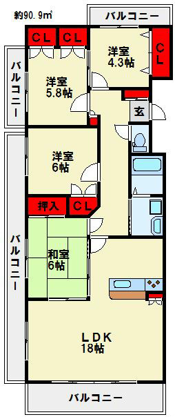 北九州市小倉北区大手町のマンションの間取り