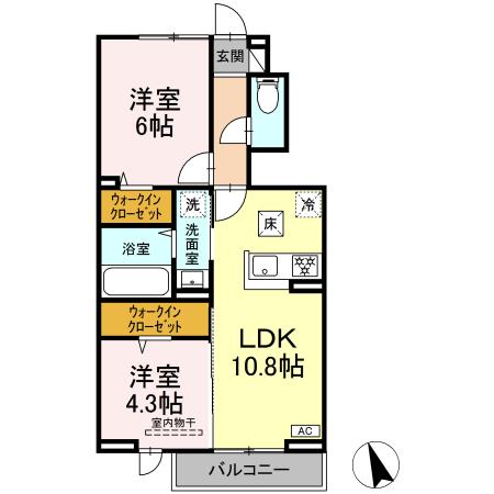 倉敷市茶屋町のアパートの間取り