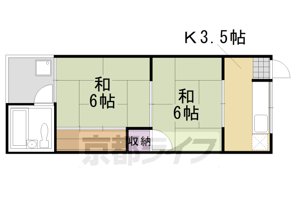 京都市西京区御陵溝浦町のアパートの間取り