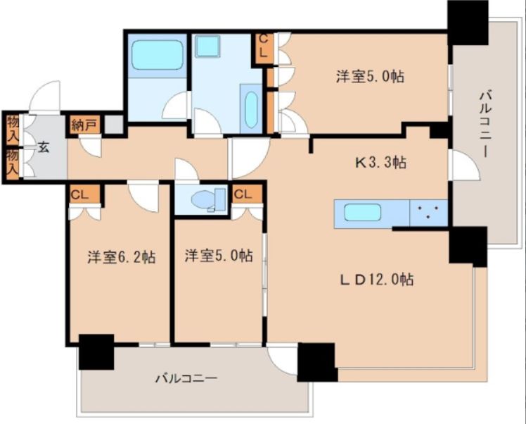 宇都宮市馬場通りのマンションの間取り