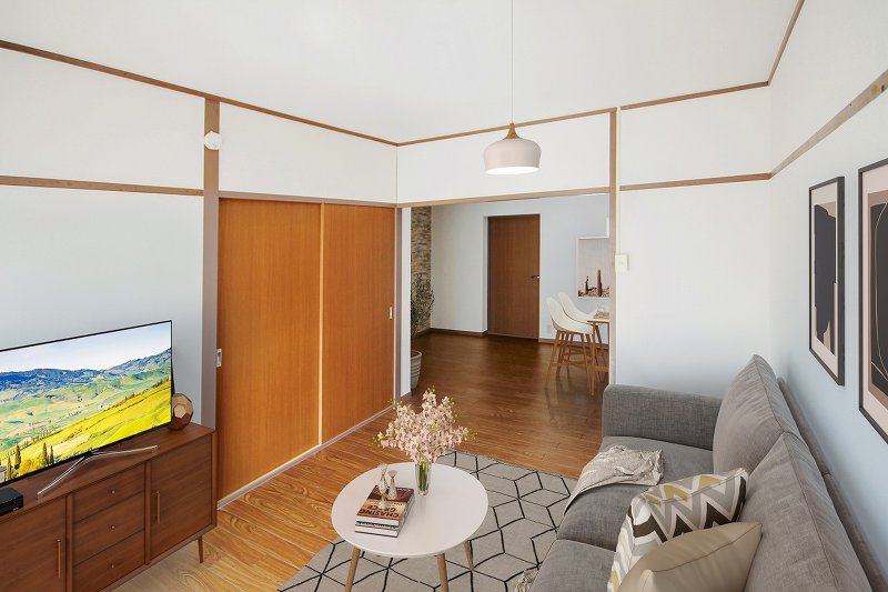 居室・リビング　イメージ図となります。実際の部屋には家具家電は入っておりませ