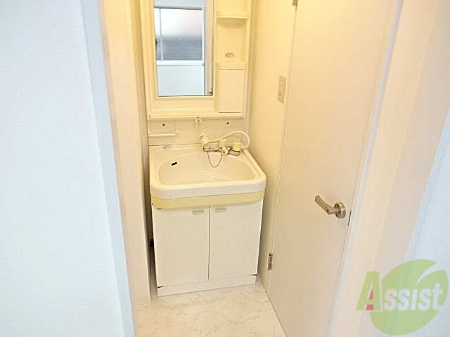 洗面設備　鏡がついたシャンプードレッサーで毎日の歯磨きも大丈夫ですね！