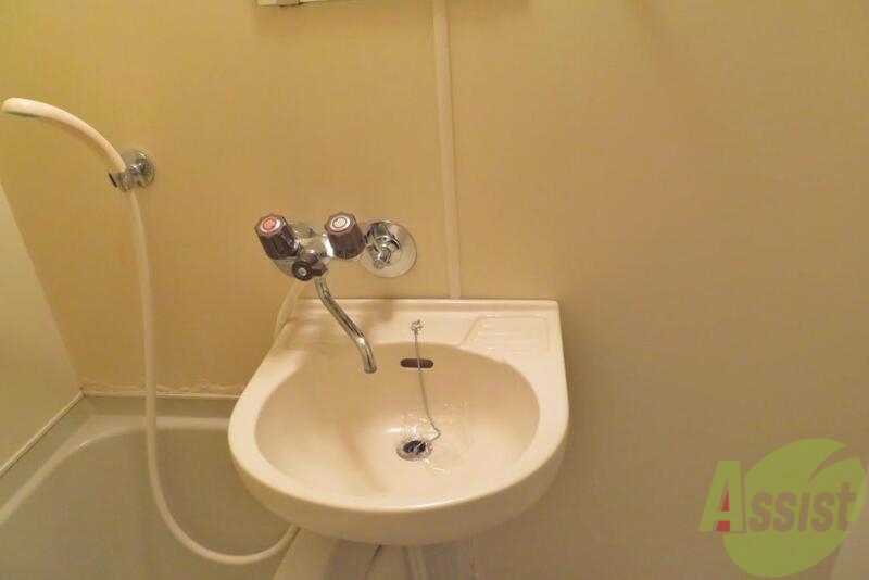 洗面設備　洗面台はお風呂の横に設置されてます、歯磨きできますね