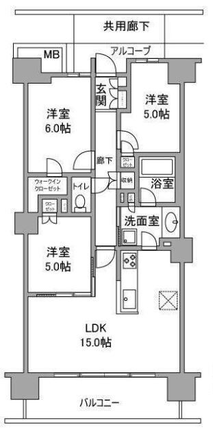 明石市大久保町ゆりのき通のマンションの間取り