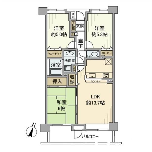 立川市西砂町のマンションの間取り