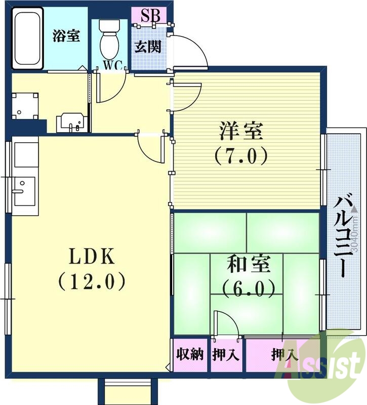 神戸市北区有野町唐櫃のアパートの間取り