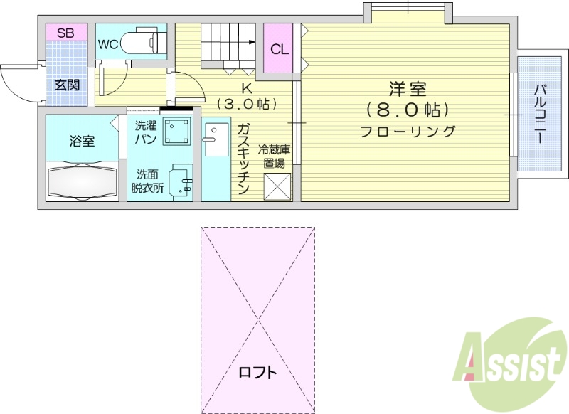 仙台市宮城野区岩切分台のアパートの間取り