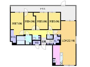 札幌市北区北二十条西のマンションの間取り