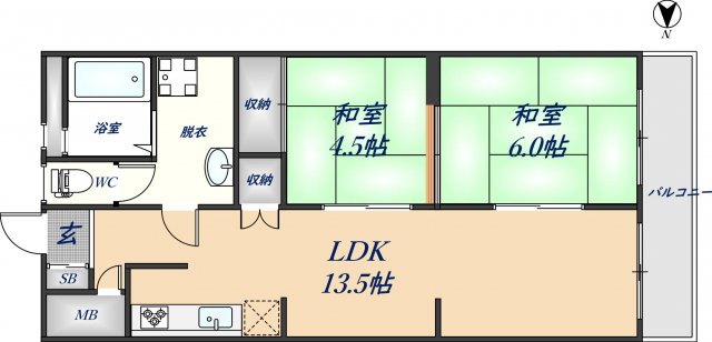 東大阪市上石切町のマンションの間取り