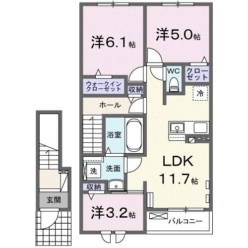 南相馬市鹿島区横手のアパートの間取り