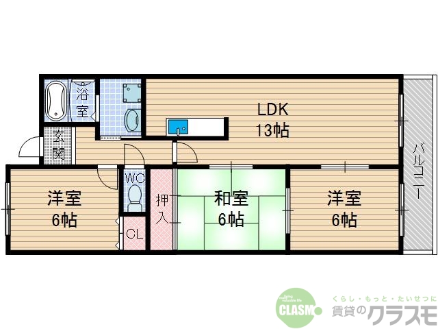 茨木市玉瀬町のマンションの間取り