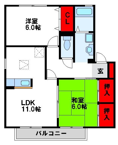 【遠賀郡水巻町吉田西のアパートの間取り】