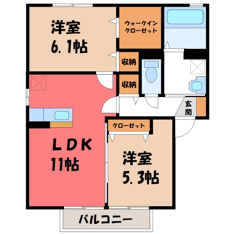 深谷市東大沼のアパートの間取り