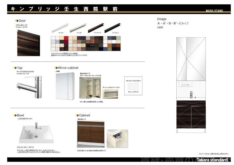 【キンブリッジ壬生西院駅前の洗面設備】