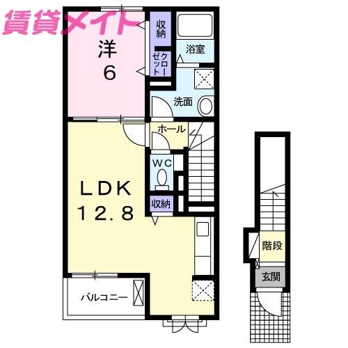 鈴鹿市南若松町のアパートの間取り