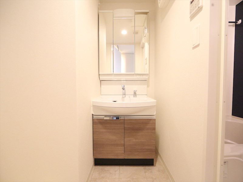 洗面設備　脱衣所　独立洗面台（シャンプードレッサー付）収納スペース有