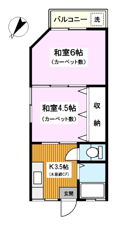 横浜市神奈川区三枚町のアパートの間取り