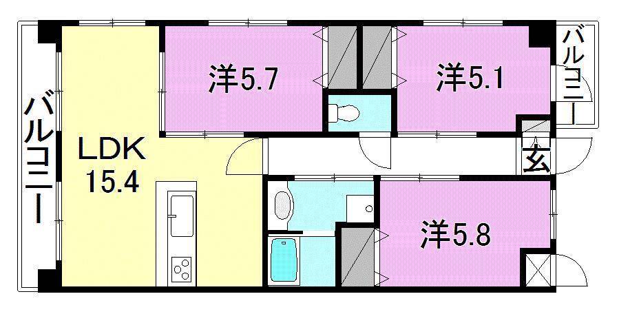 松山市道後北代のマンションの間取り