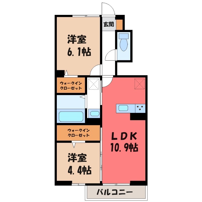 伊勢崎市南千木町のアパートの間取り