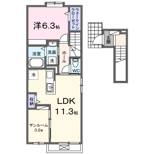 西条町田口アパート　Aの間取り