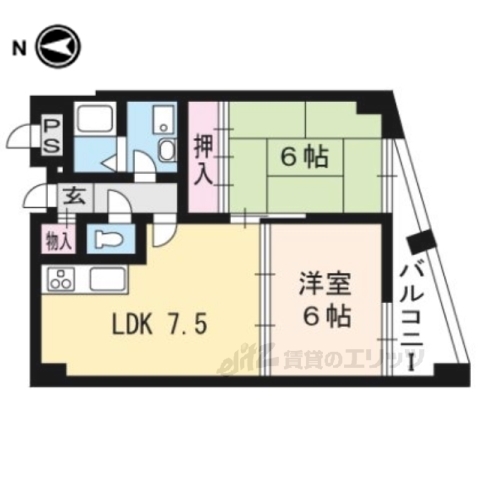 京都市右京区太秦上ノ段町のマンションの間取り