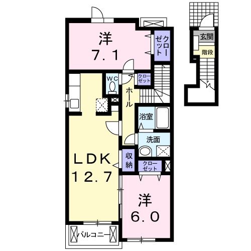 仙台市若林区沖野のアパートの間取り