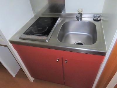 キッチン　2口の電気コンロまたはIHコンロとなります