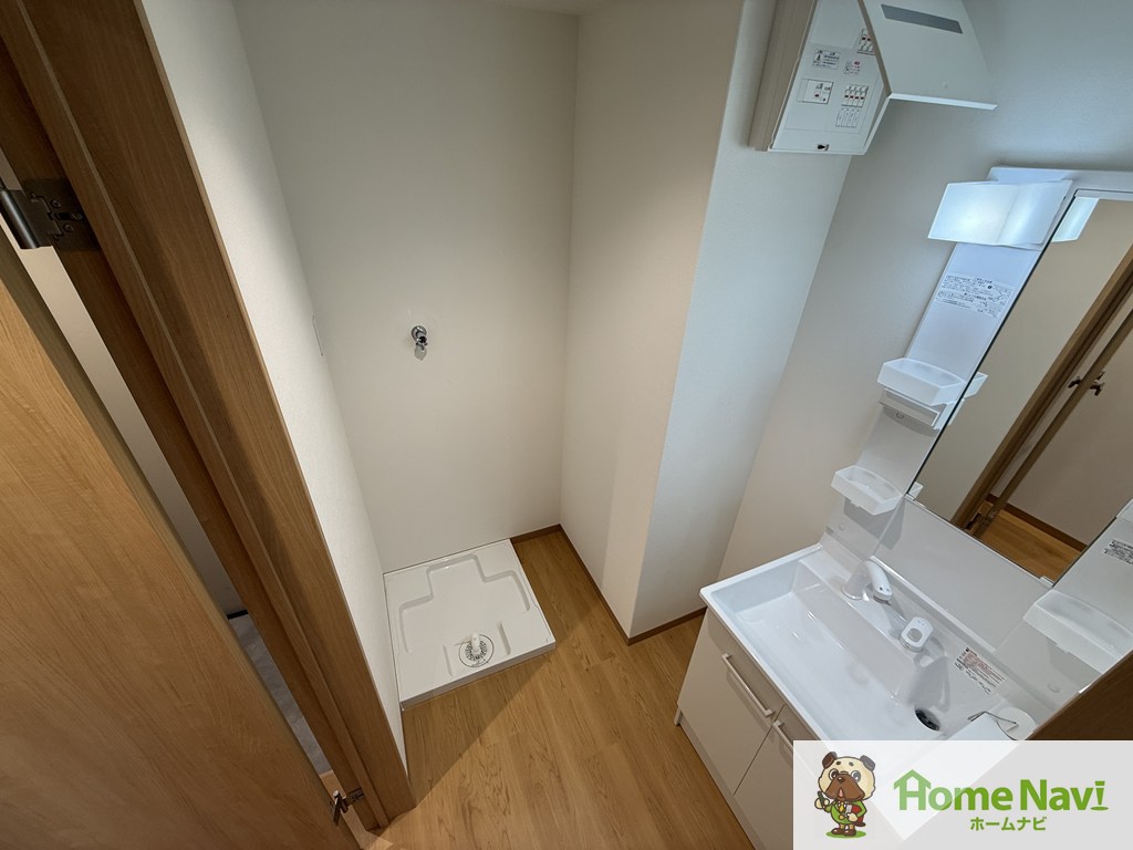 洗面設備　洗濯機は室内に置けます。シャンプードレッサー。