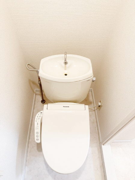 トイレ　ウォシュレット付です。収納棚もあります。