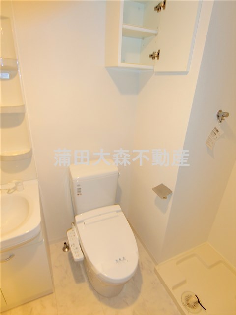 トイレ　棚収納と温水暖房便座付きトイレ