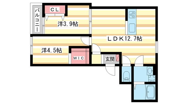 大和郡山市筒井町のアパートの間取り