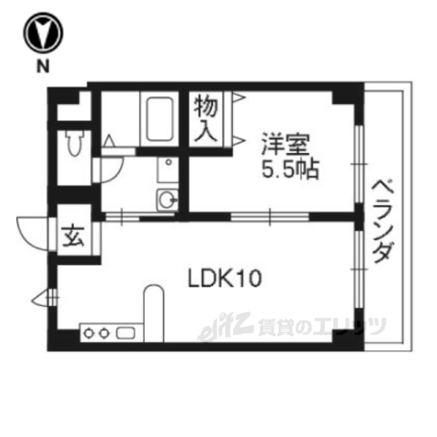 八幡市美濃山幸水のマンションの間取り