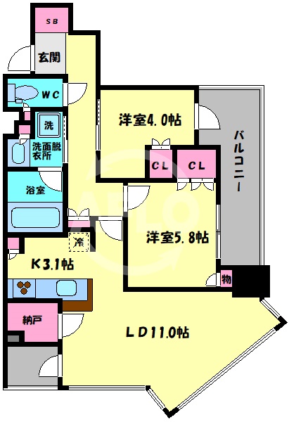 大阪市中央区北浜東のマンションの間取り