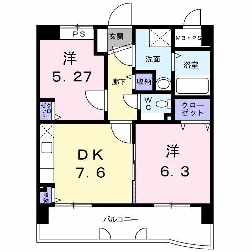 熊本市北区四方寄町のマンションの間取り