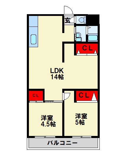 北九州市小倉北区田町のマンションの間取り