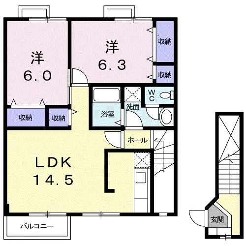 岩沼市二木のアパートの間取り