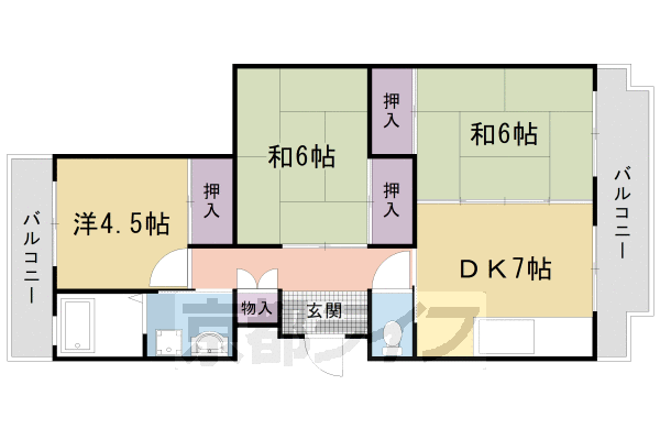 京都市西京区大枝北福西町１丁目のマンションの間取り