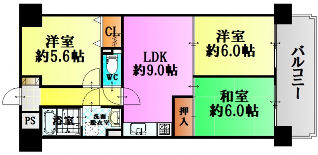 広島市東区牛田早稲田のマンションの間取り