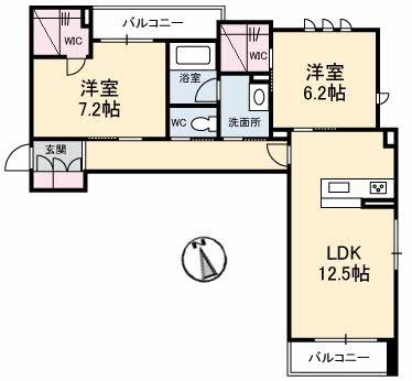 倉敷市茶屋町のアパートの間取り