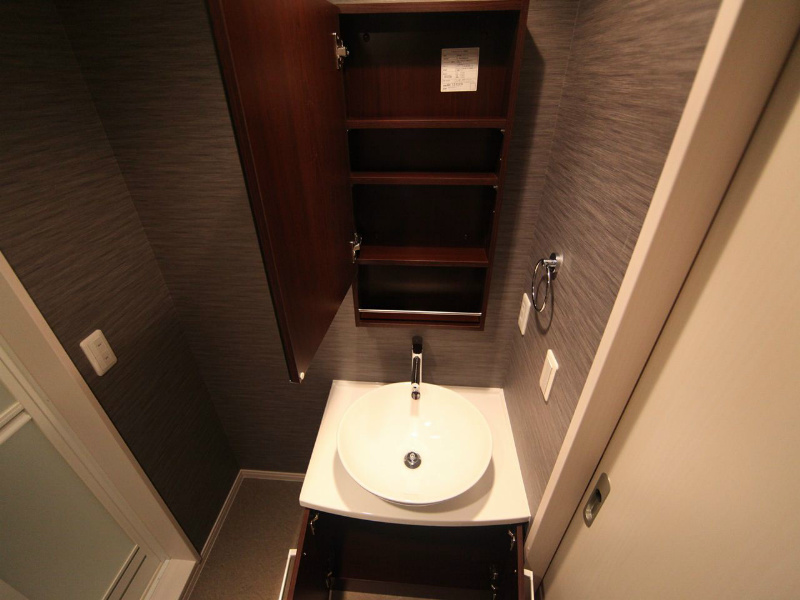 洗面設備　脱衣所　デザイン洗面台　収納スペース有