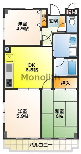 南海本線 泉大津駅 徒歩15分 4階建 築32年の間取り写真