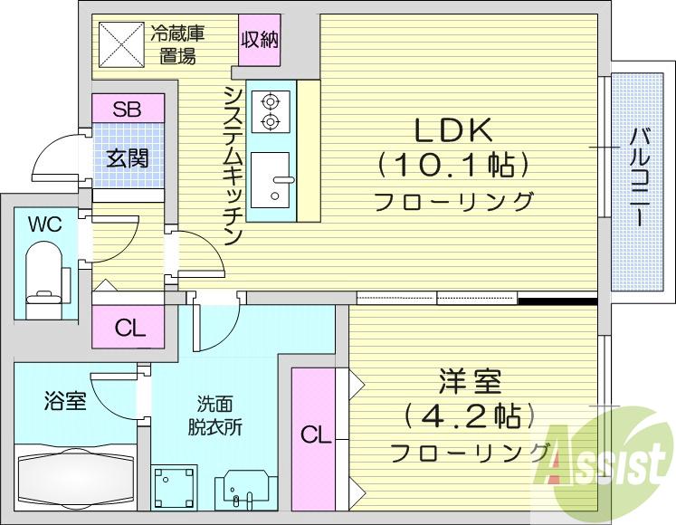 地下鉄南北線 中の島駅 徒歩13分 4階建 築1年の間取り写真