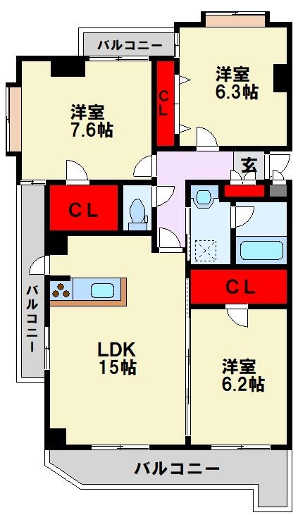 北九州市八幡東区西本町のマンションの間取り