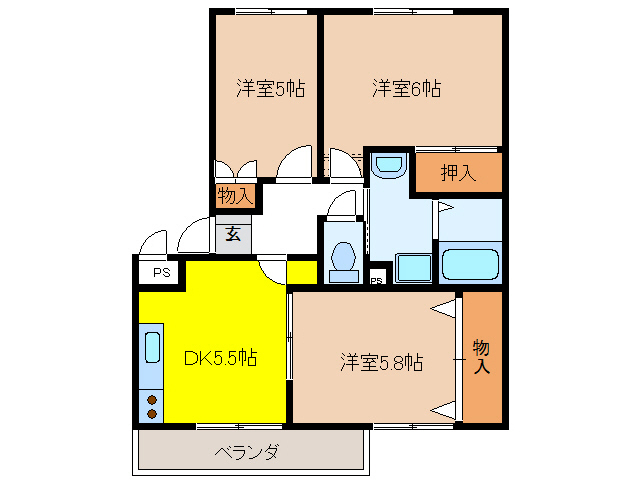 羽島市正木町曲利のマンションの間取り