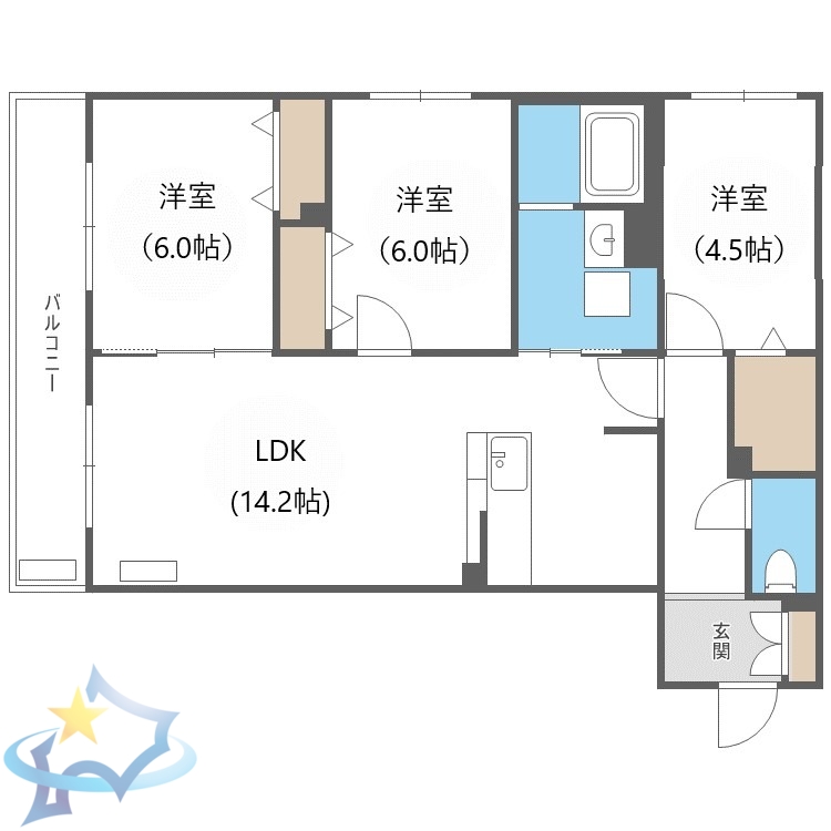 【札幌市西区発寒五条のマンションの間取り】