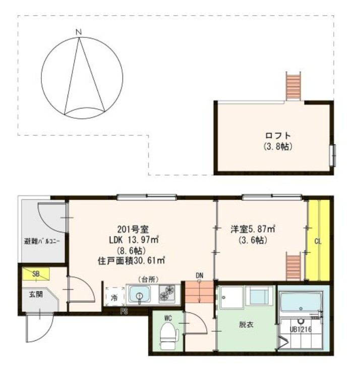 京都市伏見区深草下川原町のアパートの間取り