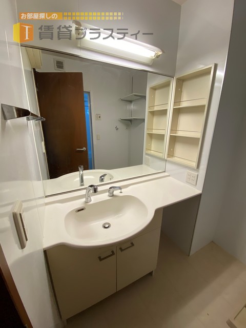 洗面設備　二人並んで朝の支度ができますね